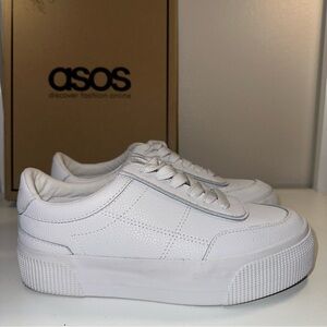ASOS White Faux Leather Chunky Sneakers with thick sole, lace up, like new!